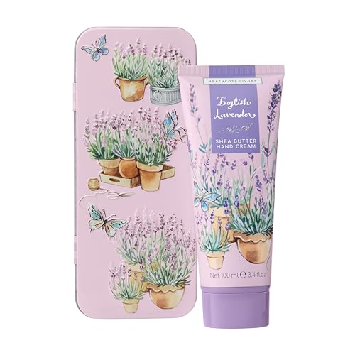 Heathcote & Ivory Handcreme 100ml in Dose mit Gratis Tester, Lavendelduft Handfeuchtigkeitspflege mit Sheabutter und Arganöl, Schönheitsgeschenk, Reisegröße, tierversuchsfrei und vegan freundlich von Heathcote & Ivory