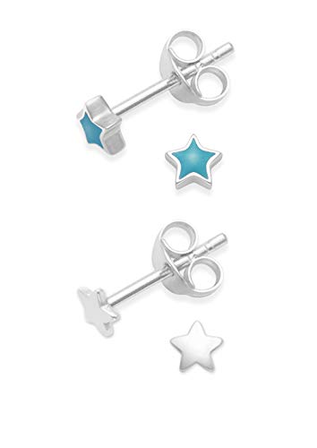 2 Paar Sterling Silber und Emaille Ohrstecker 3 mm, Türkis und Silber Ohrstecker in Geschenkbox von Heather Needham Silver