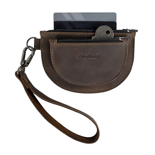 Heather's, Halbrunde Doppelgeldbörse, Münztasche, Geldhalter, USB-Aufbewahrung, Vollnarbenleder, handgefertigt, Bourbon Brown, Bourbon-Braun, Classic von Heather's