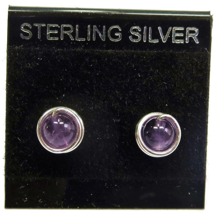 Amethyst Sterling Silber Draht-Gewickelt Ohrstecker - Handgefertigter Lila Edelstein Schmuck von HeatherJordanJewelry