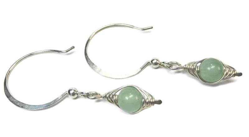 Aventurin Sterling Silber Fischgrät Creolen - Handgefertigter Edelstein Schmuck Aus Draht von HeatherJordanJewelry