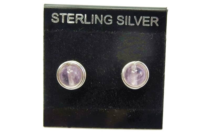 Handgefertigte Pink Amethyst Sterling Silber Draht-Gewickelt Ohrstecker - Zarte Geburtsstein Schmuck von HeatherJordanJewelry