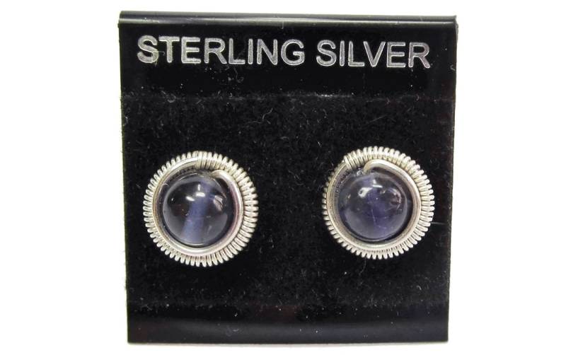 Iolith Ohrringe Gewickelte Ohrstecker Aus 925Er Silber Mit Indigo Wassersaphir Edelsteinen von HeatherJordanJewelry