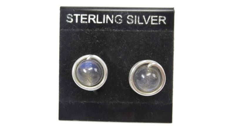 Handgefertigte Labradorit Ohrstecker Sterling Silber Draht von HeatherJordanJewelry