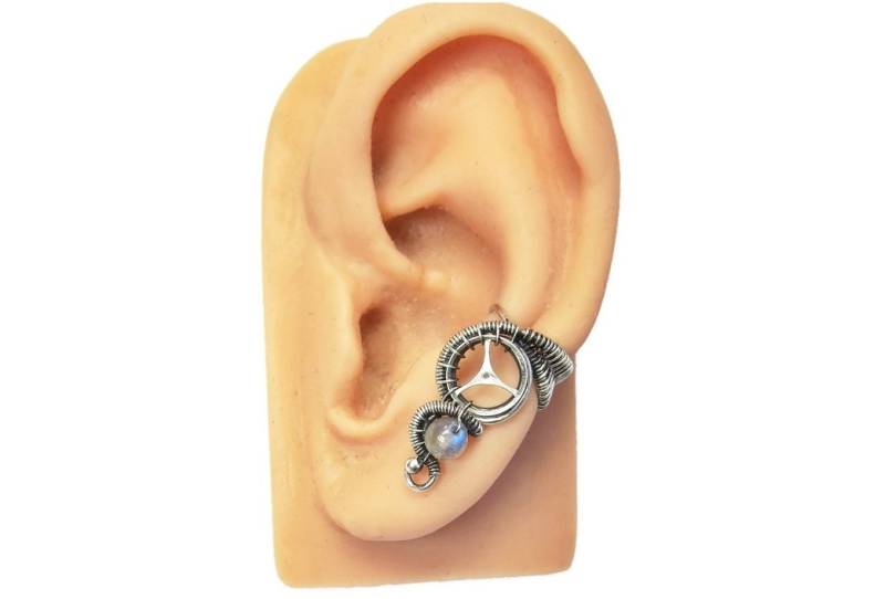 Labradorit Steampunk Ohrmanschette - Sterling Silber Draht Gewickelt Gothic Victorian Fantasy Schmuck von HeatherJordanJewelry