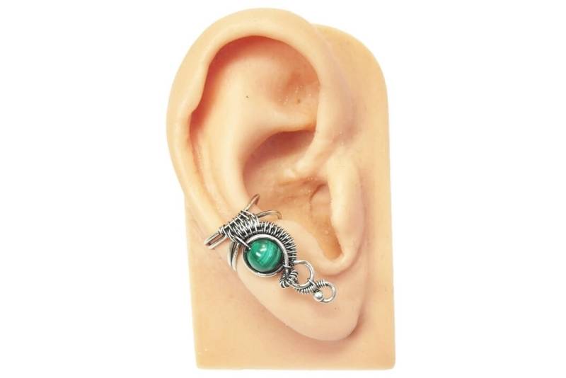 Malachit Sterling Silber Ohrmanschette - Nicht Durchbohrte Knorpel Wickelohrring Crawler Jacke von HeatherJordanJewelry