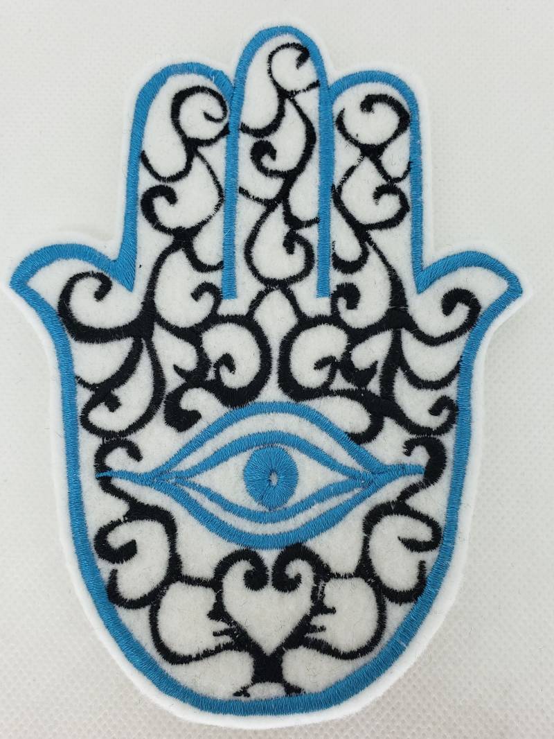 Türkis Und Schwarz Hamsa Chamsa Khamsa Bestickt Bügelbild von HeatherOstrow