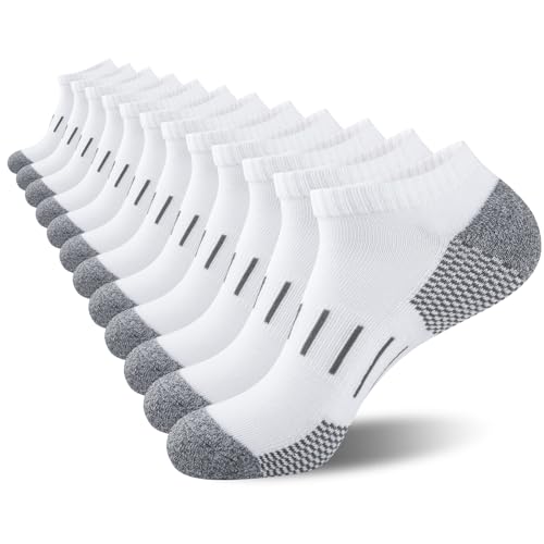 Heatuff Men's Athletic Ankle Performance Breathable Cushion Sport/Workout/Running Low Cut Socks 6 Pair(White), Fit Shoe Size 7-12,Socks Size 10-13 von Heatuff