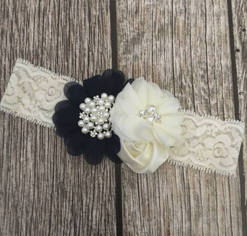 Marine Und Elfenbein Stirnband, Spitze Blumen Spitzestirnband, Weinlese Blumenmädchen von Heavenandhalos