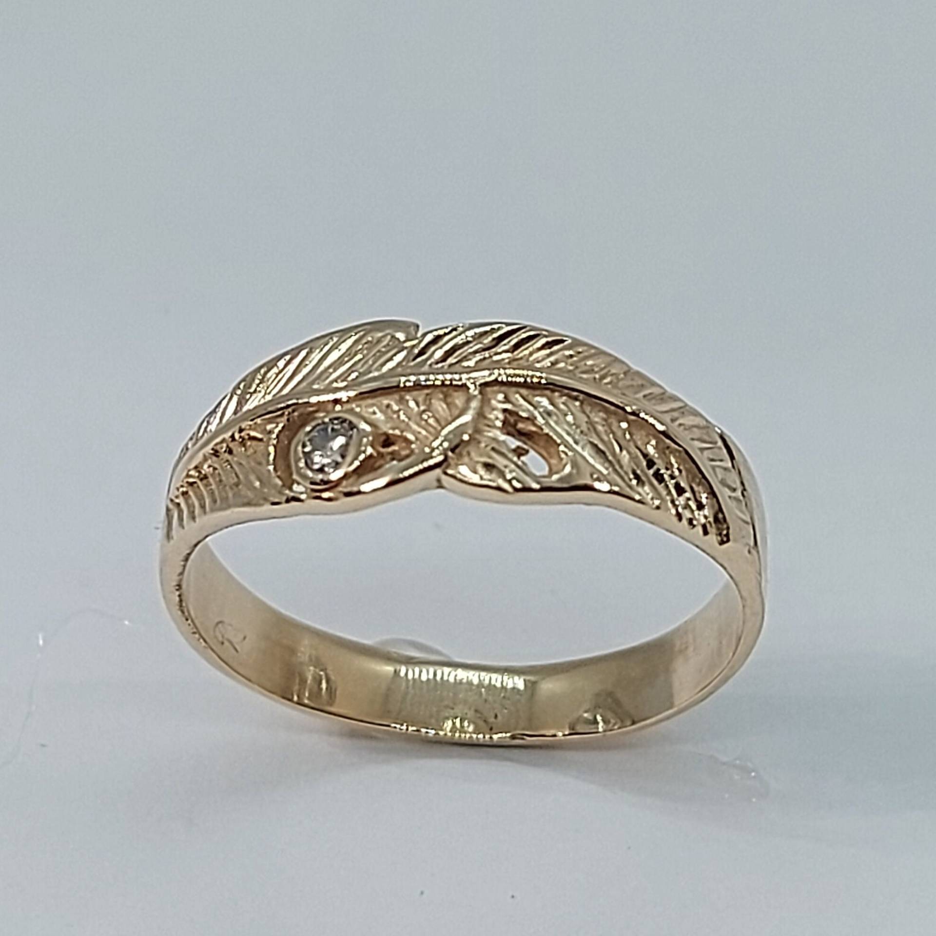 Blatt Ring, Gelbgoldring, Diamantring, Geburtstagsgeschenk, Goldring Für Sie, Geschenk Weihnachtsgeschenk, 10K Gelbgold von HeavenlyGolden