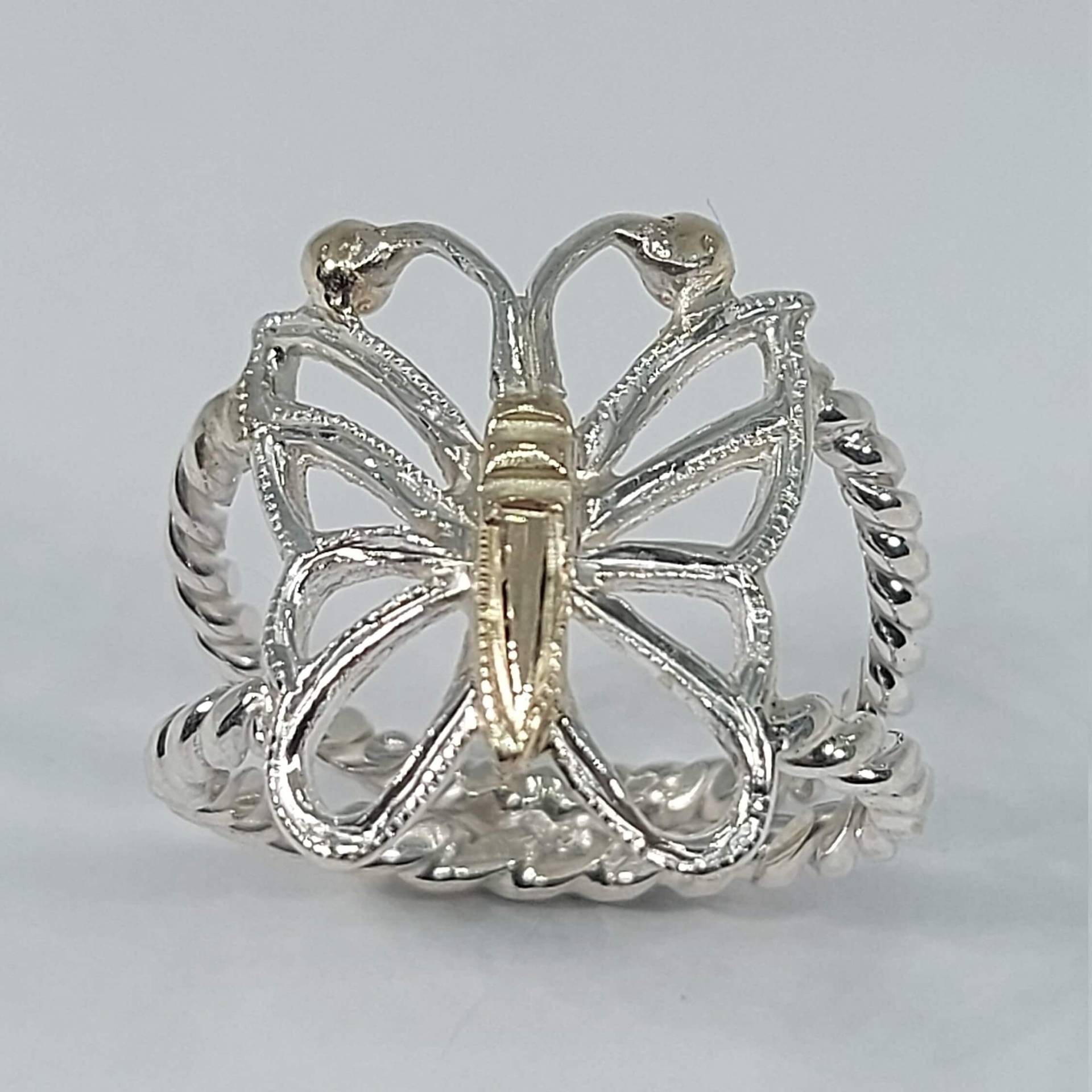 Schmetterling Ring, Silber Geschenk Für Sie, 925 Sterling Silber, 10K Gelbgold, Gold Und Muttertagsgeschenk, Mix Metal Ring von HeavenlyGolden