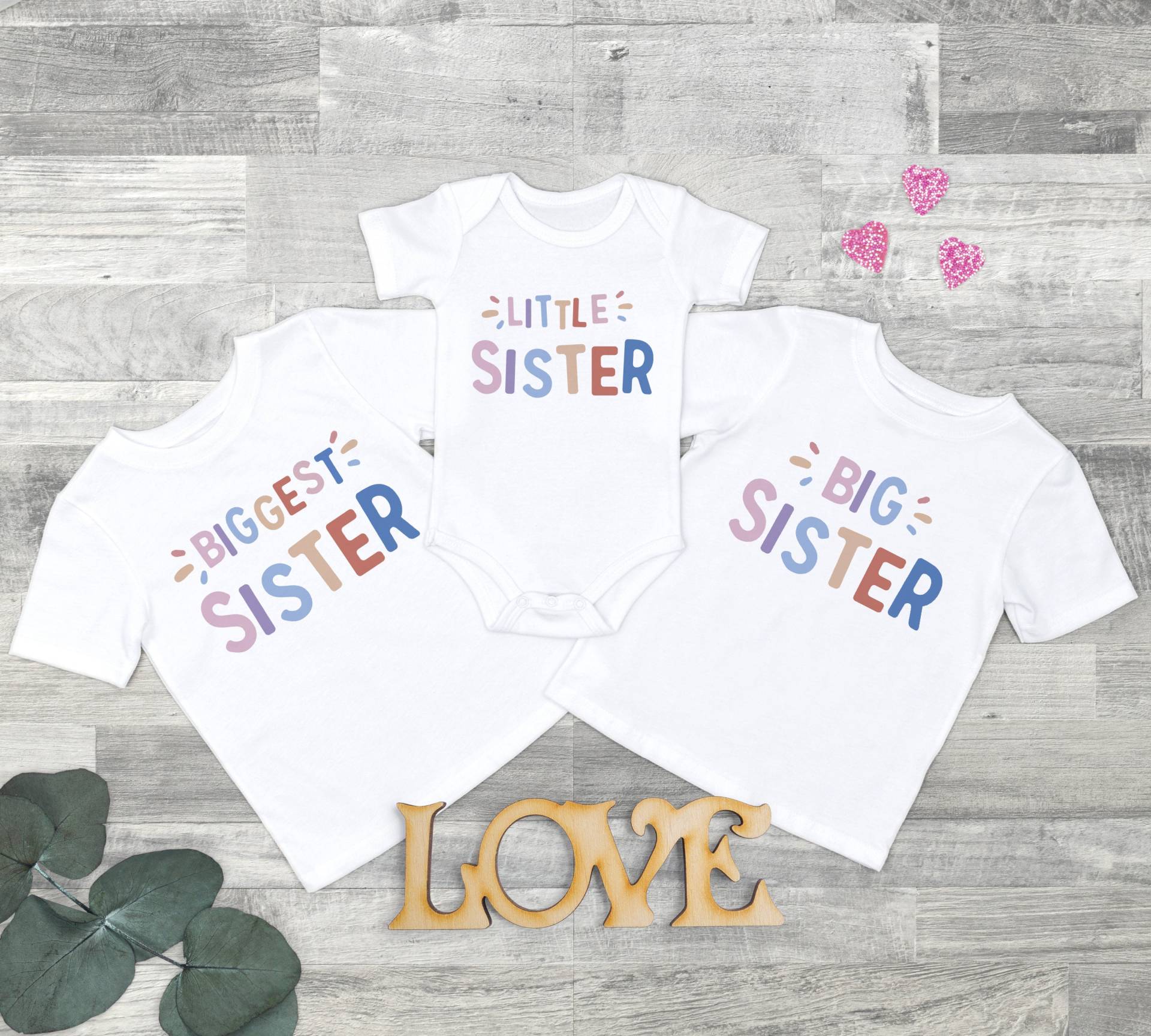 Große Schwester Größte Kleine Kleinkind Shirt Schwestern Kinder Kleidung Niedliche Baby Body Geschwister T-Shirts, Passende T-Shirts von HeavenlyHandmadesGB