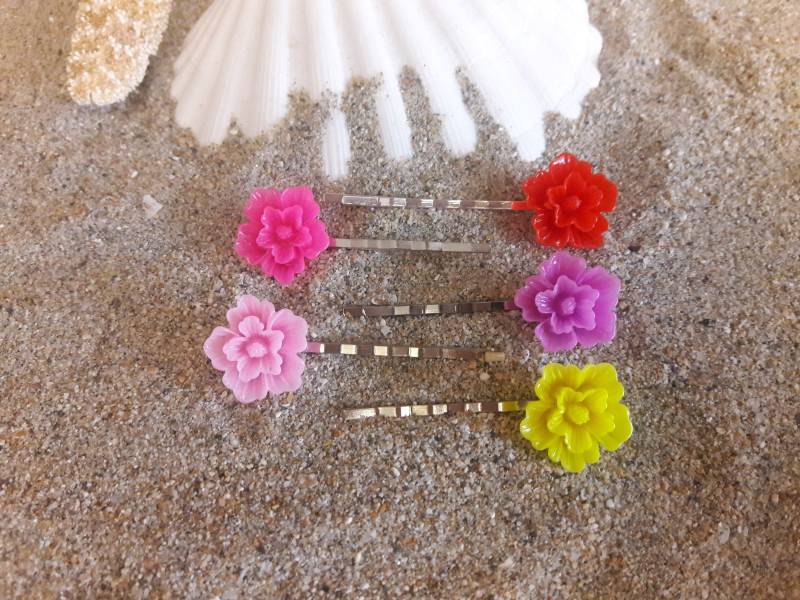Set Aus 5 Blume Harz Bobby Pins | Rosa, Lila, Rosa, Gelb, Rot - Mädchen-Haarnadel Haarnadeln Pins-Set Haar-Accessoires von HeavenlyMermaidHair