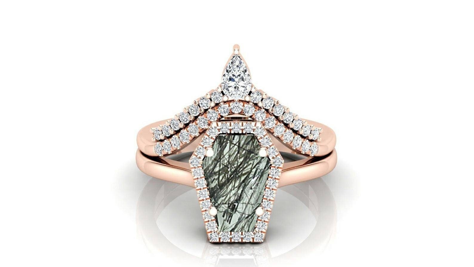 2.50Ct Aaa Schwarz Rutil Edelstein 14Kt Rose Gold Verlobungsringe Set Trauringe Brautringe Geburtsstein Ring Coffin Ringe 2.50Ct Aaa Schwarz Rutil Edelstein 14Kt Rose Gold Verlobungsringe Set Trauringe Brautringe Geburtsstein Ring Coffin Ringe von HeavenlyRelicJewels