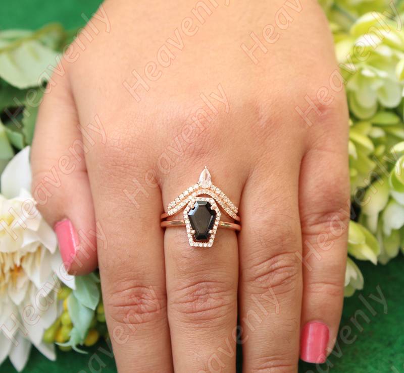 3.50Ct Aaa Onyx Edelstein 14Kt Rosegold Verlobungsringe Set Trauringe Brautringe Juli Geburtsstein Ring Coffin Ringe von HeavenlyRelicJewels