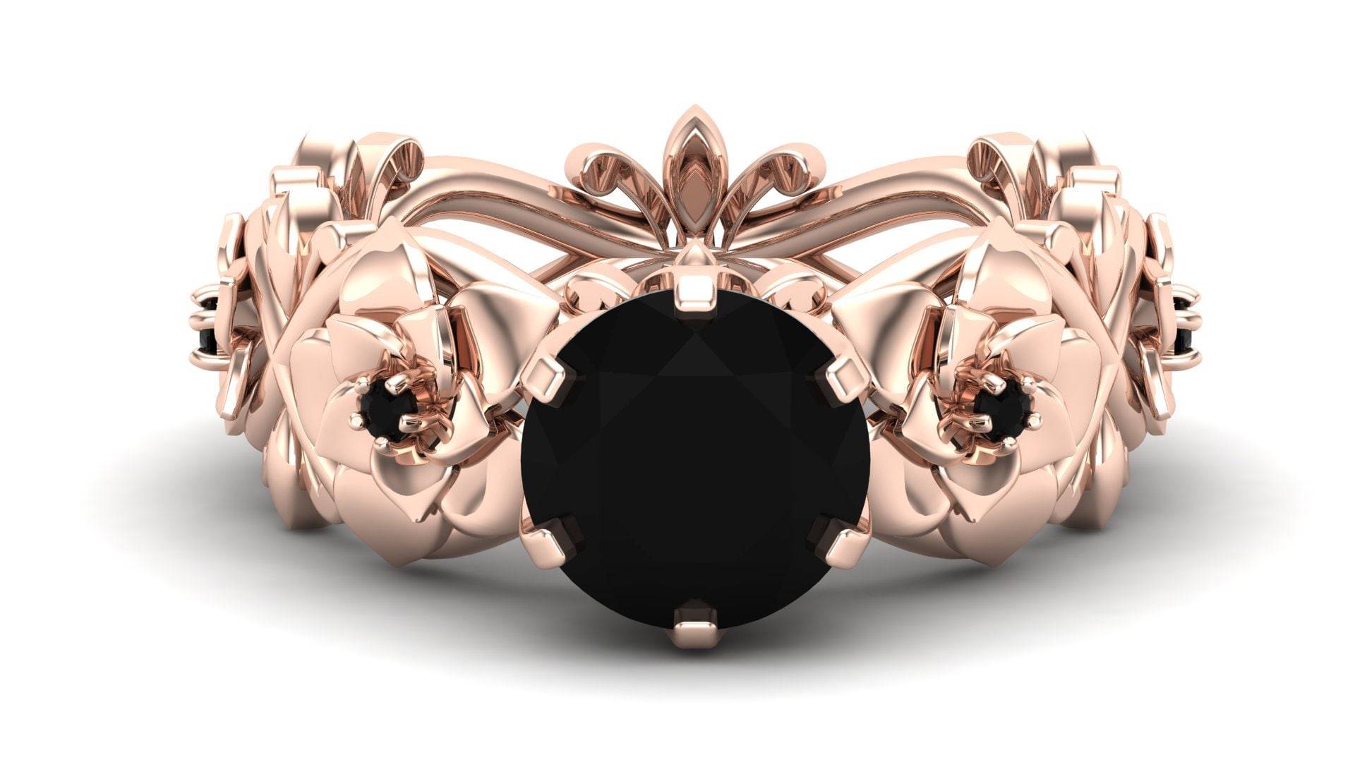 Aaa Onyx Edelstein 14Kt Solider Roségoldring, Verlobungsring, Ehering, Schwarzer Edelsteinring, Blumenring, Juli-Geburtssteinring von HeavenlyRelicJewels