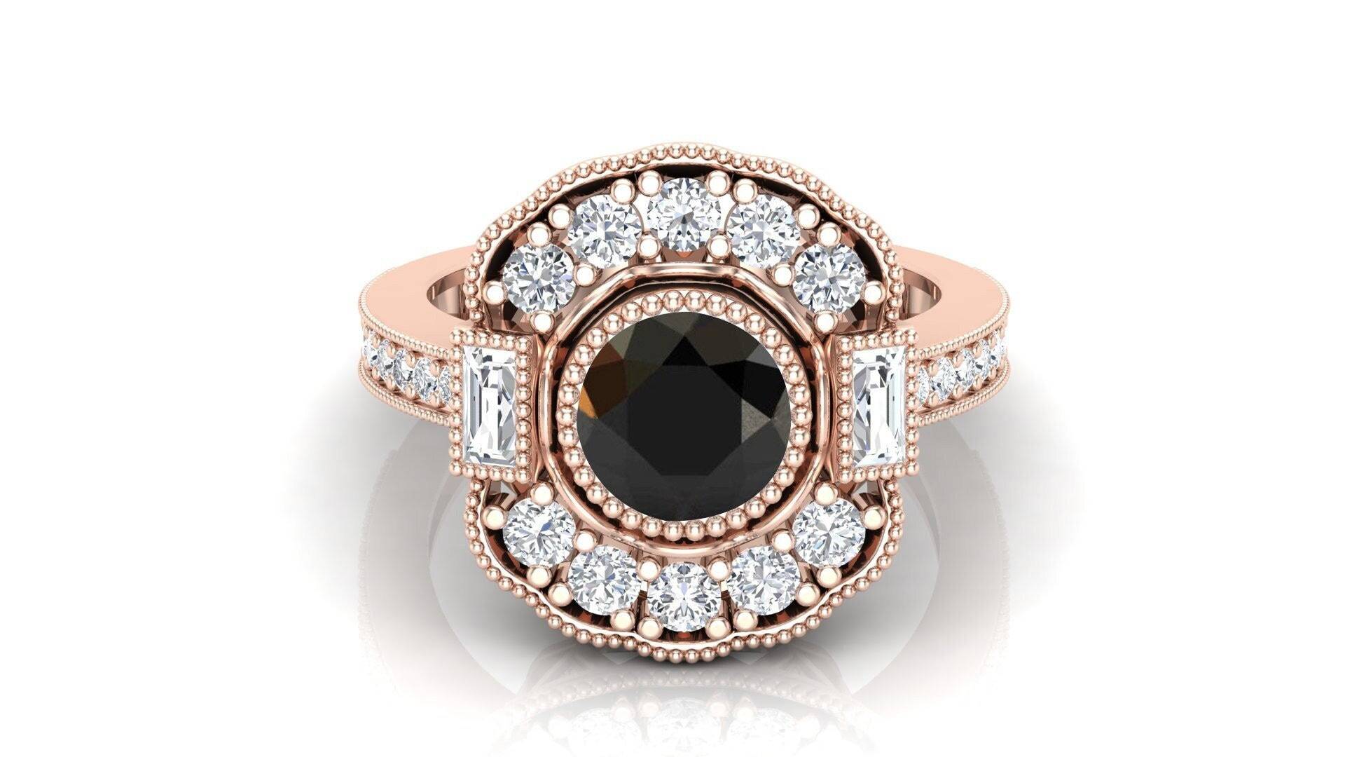 Aaa Onyx Edelstein Rose Gold Vergoldet 925 Sterling Silber Ring, Verlobungsring, Ehering, Schwarzer Juli Geburtsstein Baguette Ring von HeavenlyRelicJewels