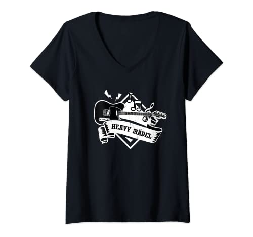 Damen Heavy Mädel Rockerin Metal T-Shirt mit V-Ausschnitt von Heavy Mädel Metalfan Rocker Biker Metal Geschenk