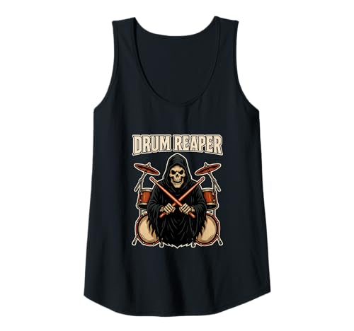 Damen Drum Reaper Skull Musik-Illustration für Schlagzeuger aus Metall Tank Top Damen Drum Reaper Skull Musik-Illustration für Schlagzeuger aus Metall Tank Top von Heavy Metal Drummer Artwork Co.