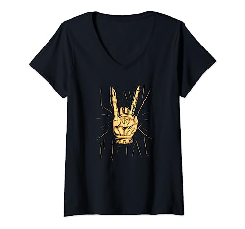 Damen Hard Rock Heavy Metal Pommesgabel Teufelsgruß T-Shirt mit V-Ausschnitt Damen Hard Rock Heavy Metal Pommesgabel Teufelsgruß T-Shirt mit V-Ausschnitt von Heavy Metal Hard Rock Musik Geschenke