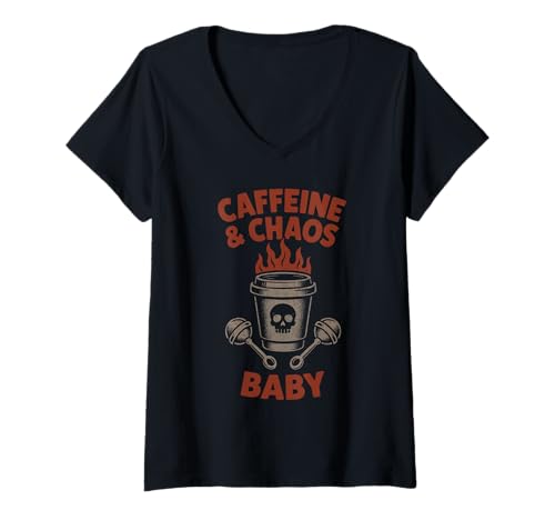 Damen Metal Mom Life Rock 'n' Roll Mother Roses Skull Grunge T-Shirt mit V-Ausschnitt Damen Metal Mom Life Rock 'n' Roll Mother Roses Skull Grunge T-Shirt mit V-Ausschnitt von Heavy Metal Mama Life Edgy Concert Goth Rocker