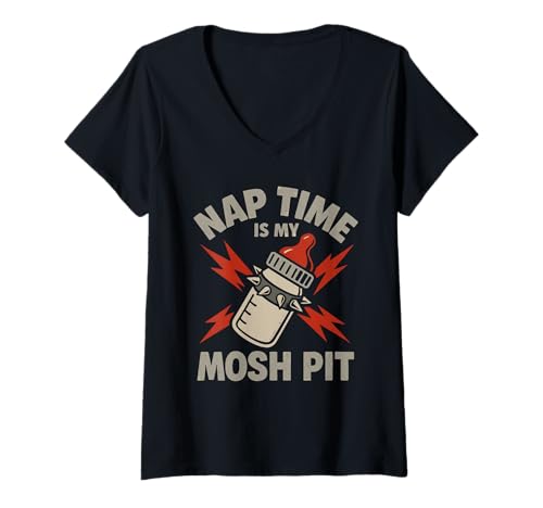 Damen Metal Mom Life Rock 'n' Roll Mother Roses Skull Grunge T-Shirt mit V-Ausschnitt Damen Metal Mom Life Rock 'n' Roll Mother Roses Skull Grunge T-Shirt mit V-Ausschnitt von Heavy Metal Mama Life Edgy Concert Goth Rocker