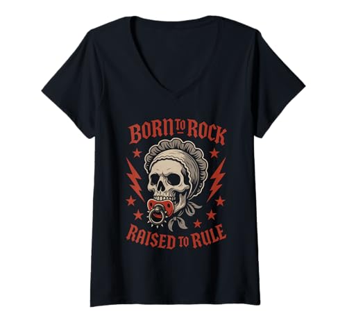 Damen Metal Mom Life Rock 'n' Roll Mother Roses Skull Grunge T-Shirt mit V-Ausschnitt Damen Metal Mom Life Rock 'n' Roll Mother Roses Skull Grunge T-Shirt mit V-Ausschnitt von Heavy Metal Mama Life Edgy Concert Goth Rocker