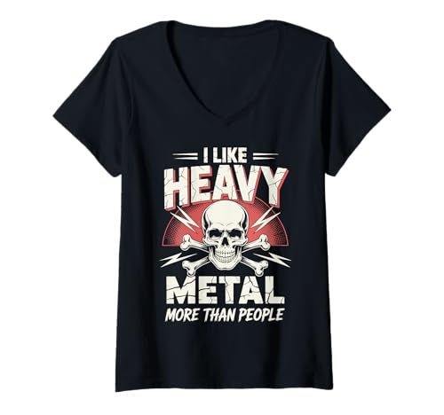 Damen I Like Heavy Metal More Than People T-Shirt mit V-Ausschnitt Damen I Like Heavy Metal More Than People T-Shirt mit V-Ausschnitt von Heavy Metal Metalhead Musik Rock Introvertiert