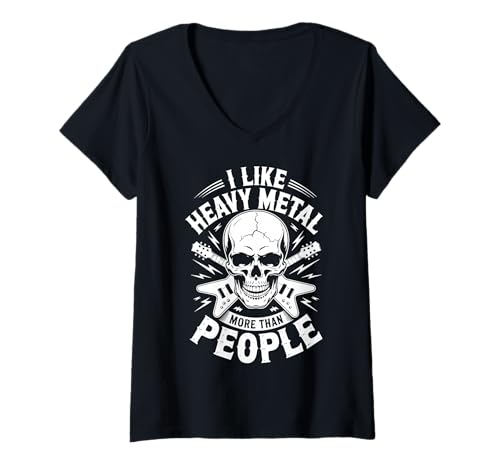 Damen I Like Heavy Metal More Than People T-Shirt mit V-Ausschnitt Damen I Like Heavy Metal More Than People T-Shirt mit V-Ausschnitt von Heavy Metal Metalhead Musik Rock Introvertiert