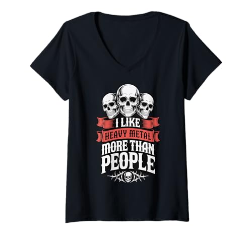 Damen I Like Heavy Metal More Than People T-Shirt mit V-Ausschnitt Damen I Like Heavy Metal More Than People T-Shirt mit V-Ausschnitt von Heavy Metal Metalhead Musik Rock Introvertiert