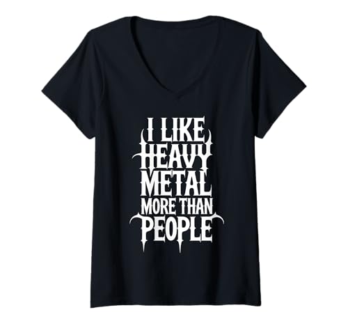Damen I Like Heavy Metal More Than People T-Shirt mit V-Ausschnitt Damen I Like Heavy Metal More Than People T-Shirt mit V-Ausschnitt von Heavy Metal Metalhead Musik Rock Introvertiert