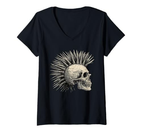 Damen Horror Punk Zombie Mohawk T-Shirt mit V-Ausschnitt Damen Horror Punk Zombie Mohawk T-Shirt mit V-Ausschnitt von Heavy Metal Punk undead