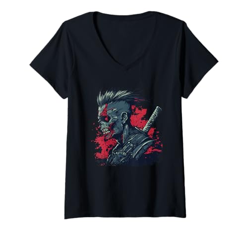Damen Zombie Ninja Punk T-Shirt mit V-Ausschnitt Damen Zombie Ninja Punk T-Shirt mit V-Ausschnitt von Heavy Metal Punk undead