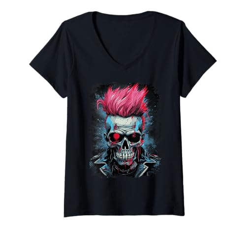 Damen Horror Punk Zombie Skull T-Shirt mit V-Ausschnitt Damen Horror Punk Zombie Skull T-Shirt mit V-Ausschnitt von Heavy metal Punk Undead