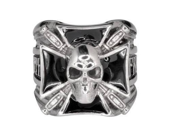 Heavy Metal Schmuck Gents Malteser Totenkopf Mit Messer Ring Edelstahl Motorrad Biker von HeavyMetalJewelryInc