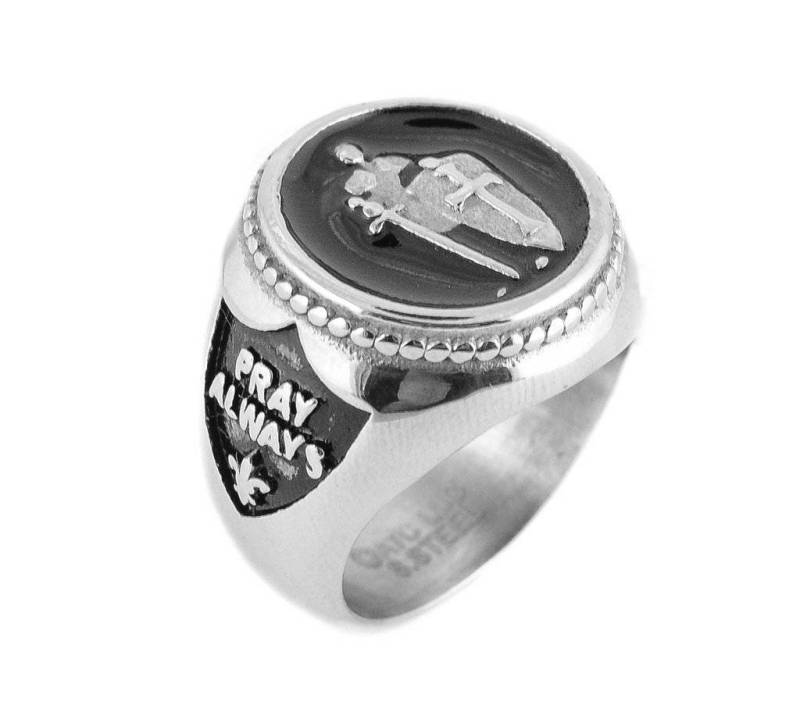 Heavy Metal Schmuck Pray Always Religious Herren Biker Ring Rüstung Gottes Motorrad Edelstahl Heiliges Artefakt Größe 10-14 Sk1786 von HeavyMetalJewelryInc