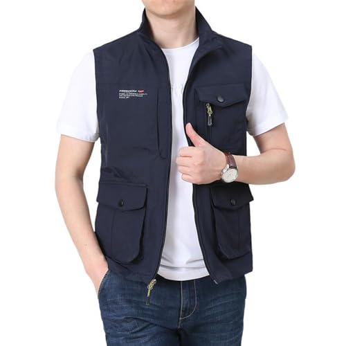 Heavyoff Herren Sommer Outdoor Weste Leicht Atmungsaktiv Anglerweste Ärmellos Jacke Multi Taschen Steppweste Nylon Funktionsweste für Jagd Wandern Marineblau 1, 4XL von Heavyoff