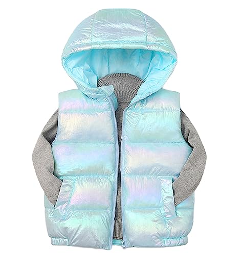 Heavyoff Kinder Daunenweste Jungen Mädchen Gesteppt Ärmellos Mäntel mit Kapuzen Warme Winterjacke Blau, 6-7 Jahre von Heavyoff