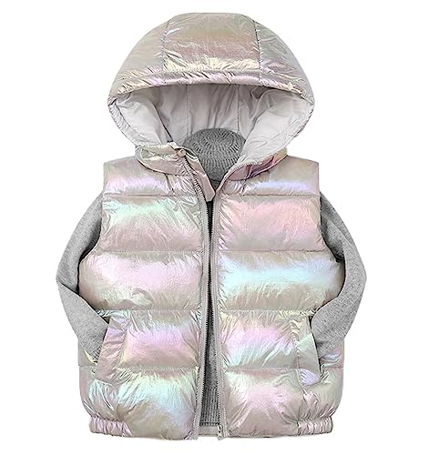 Heavyoff Kinder Daunenweste Jungen Mädchen Gesteppt Ärmellos Mäntel mit Kapuzen Warme Winterjacke Grau, 8-9 Jahre von Heavyoff