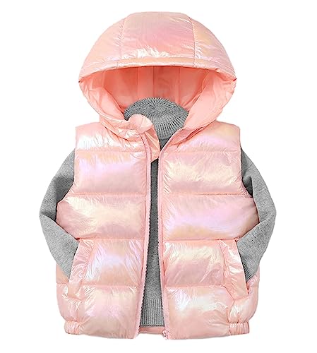 Heavyoff Kinder Daunenweste Jungen Mädchen Gesteppt Ärmellos Mäntel mit Kapuzen Warme Winterjacke Rosa, 4-5 Jahre von Heavyoff