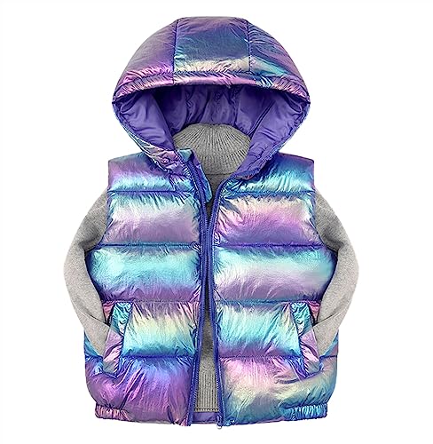 Heavyoff Kinder Daunenweste Jungen Mädchen Gesteppt Ärmellos Mäntel mit Kapuzen Warme Winterjacke Violett, 4-5 Jahre von Heavyoff