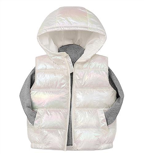 Heavyoff Kinder Daunenweste Jungen Mädchen Gesteppt Ärmellos Mäntel mit Kapuzen Warme Winterjacke Weiß, 6-7 Jahre von Heavyoff