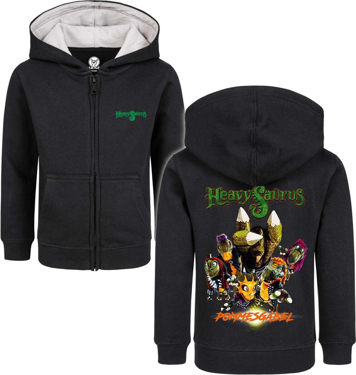 Heavysaurus Metal-Kids - Pommesgabel Kinder-Kapuzenjacke schwarz in 104 von Heavysaurus