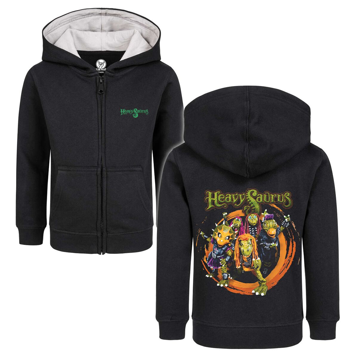 Heavysaurus Metal-Kids - Rock 'n Rarr Kinder-Kapuzenjacke schwarz in 116 von Heavysaurus