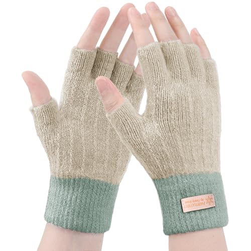 Hebenie Fingerlose Handschuhe Damen - Winterhandschuhe Ohne Fingerkuppen Thermohandschuhe Warme Winter Handschuhe Arbeiten Radfahren Fahren von Hebenie