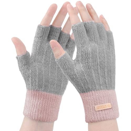 Hebenie Fingerlose Handschuhe Damen - Winterhandschuhe Ohne Fingerkuppen Thermohandschuhe Warme Winter Handschuhe Arbeiten Radfahren Fahren von Hebenie