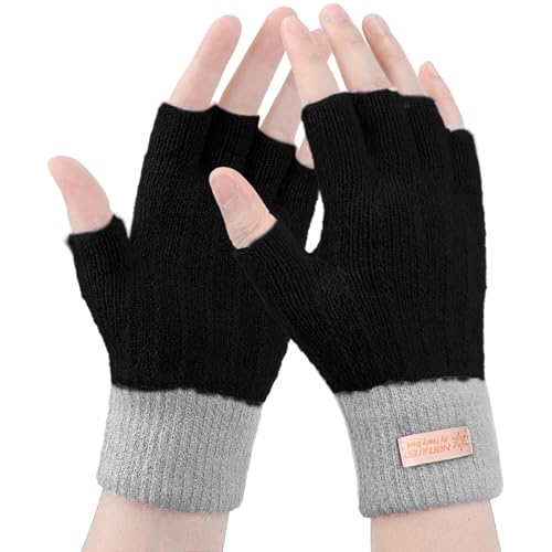 Hebenie Fingerlose Handschuhe Damen - Winterhandschuhe Ohne Fingerkuppen Thermohandschuhe Warme Winter Handschuhe Arbeiten Radfahren Fahren von Hebenie