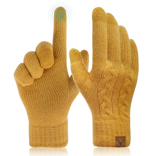 Hebenie Winter Touchscreen Handschuhe Damen - Thermo Dicke Handschuhe Anti-Winddicht Woll Strickhandschuhe Stretch Weich Warme Winterhandschuhe für Damen Fahren Skifahren Outdoor von Hebenie