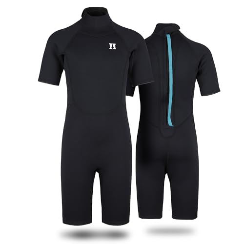 Heber Peak – Kid's SeapineHe. Neoprenanzug für Kinder kurz 3mm - Neopren Shorty Kurzarm mit Rücken-RV – Wetsuit für Schwimmbad, SUP, Meer etc. – Leichter Tauchanzug aus Stretchmaterial von Heber Peak