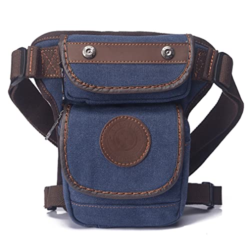 Canvas Drop Leg Bag Hüfttasche Oberschenkeltasche für Männer Frauen Tactical Military Motorrad Fahrrad Radfahren Wandern Camping Outdoor Travel Sling Crossbody Pouch Pack Pocket Daypack (#06Blau) von Hebetag